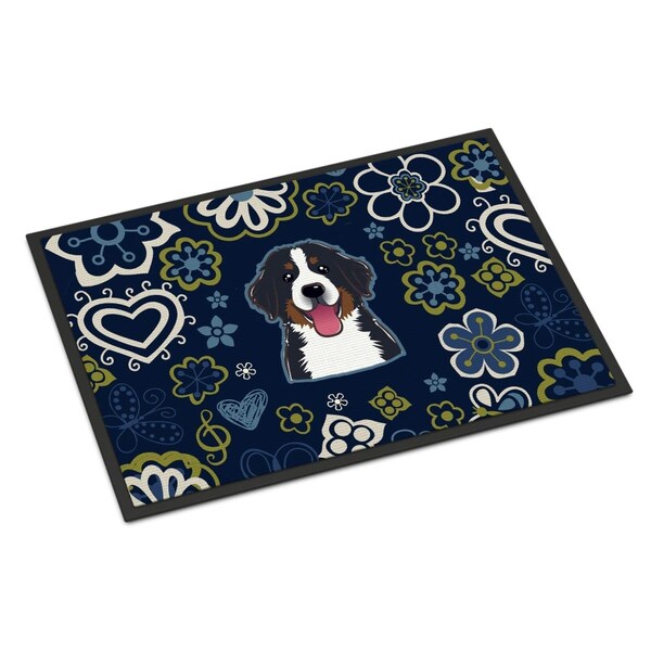Carolines Treasures 24 x 36 in. Blue Flowers Bernese Mountain Dog Indoor or Outdoor Mat BB5088JMAT - main